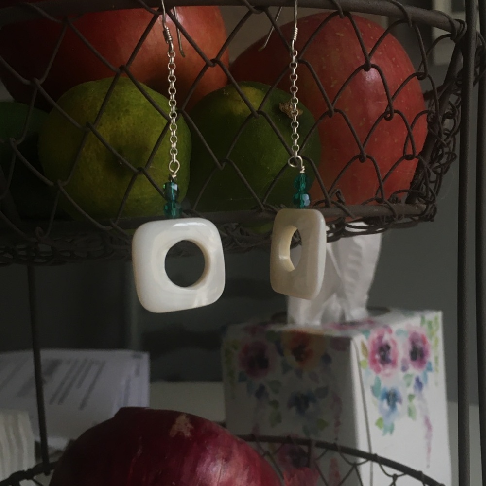 pearl and green earrings